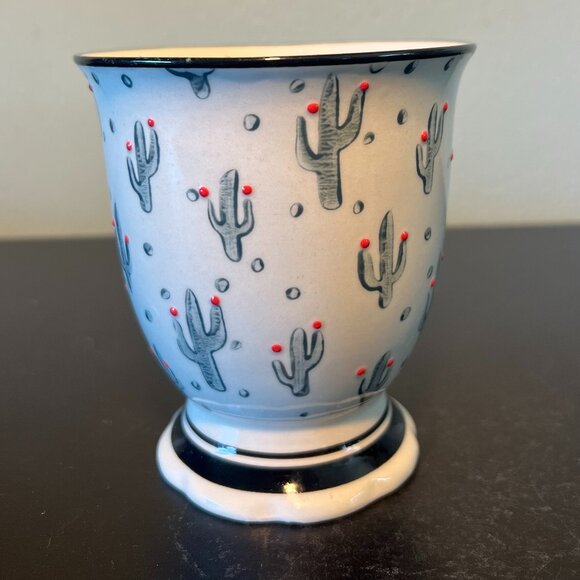 COST PLUS WORLD MARKET Cactus Pedestal Ceramic Mug / Cup ~ Embossed Blossoms - Picture 3 of 10